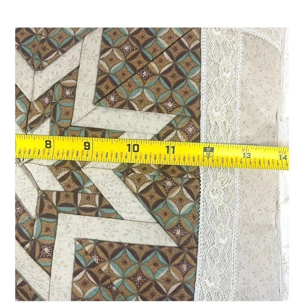 Vintage Victorian 8 Point Lone Star Quilted Pillow 14” Square GrannyCore Lace